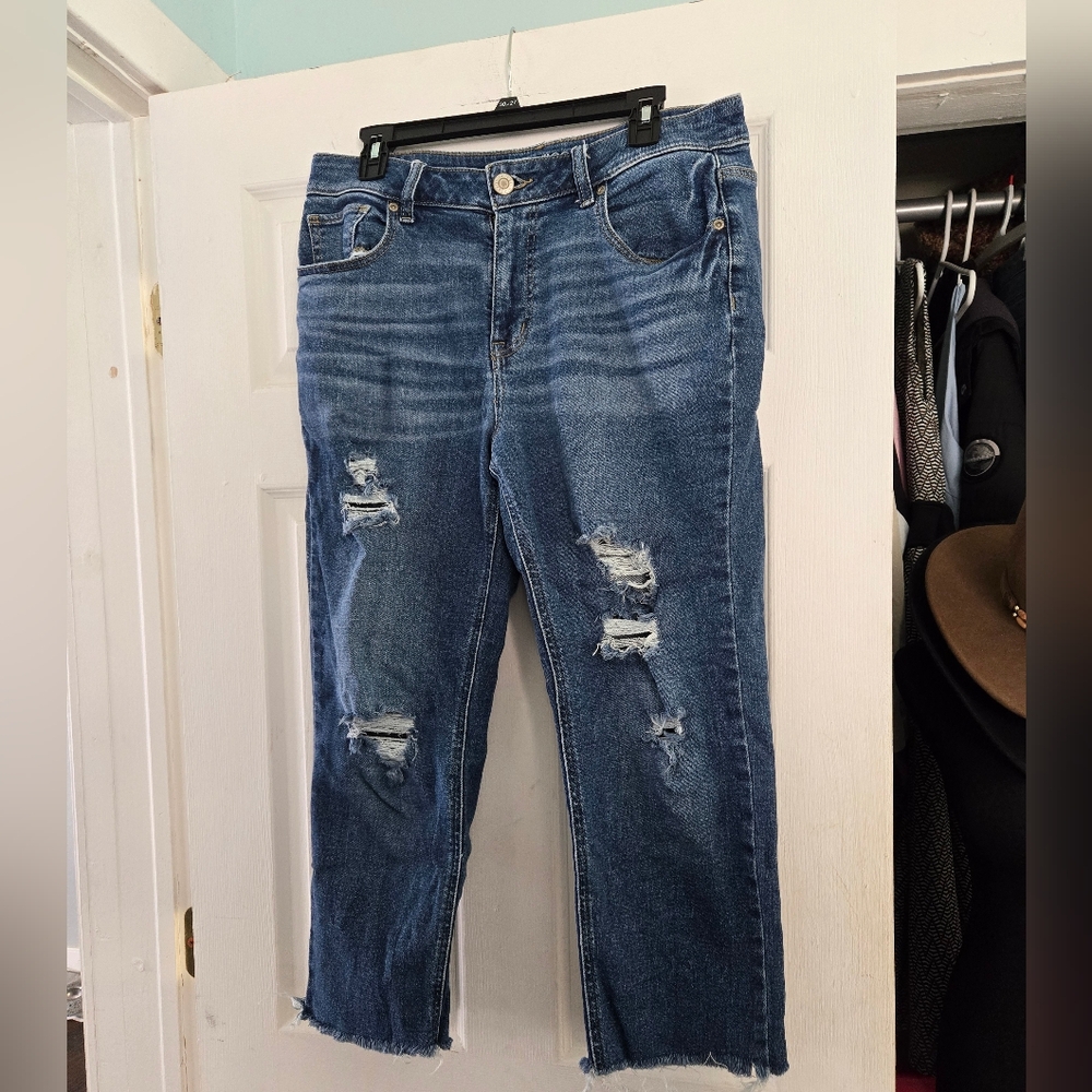Maurices High Rise Above Ankle Distressed Jeans